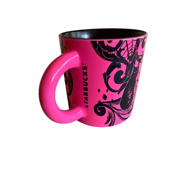 Starbucks Pink & Black Ceramic Coffee Mug 14 Fl. Oz. Decorative Design With Insi - Picture 3 of 5